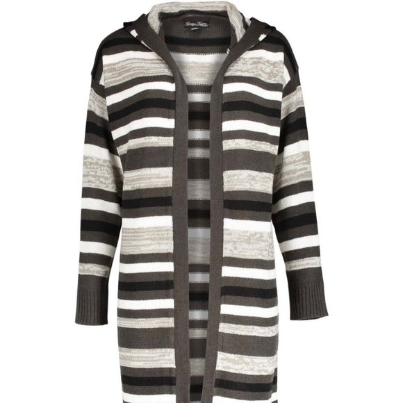 NWT Gray & White Stripe Hooded Cardigan - 1x - Picture 1 of 4